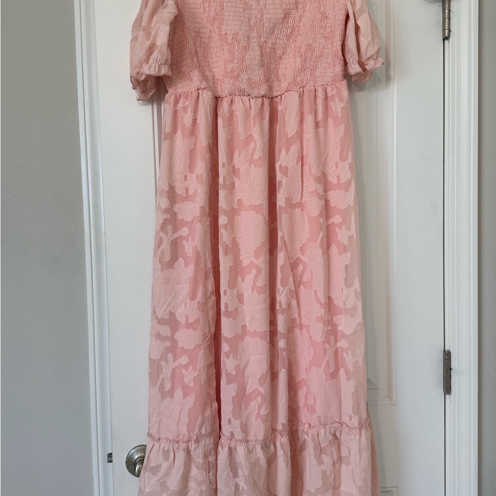 Pinup Fashion women’s Pink Smocked Bodice Maxi Dress